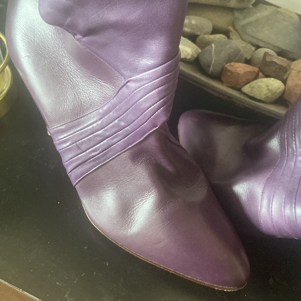 RARE vintage Alberto D. Molina ankle boots, violet purple buttery leather - Picture 5 of 13